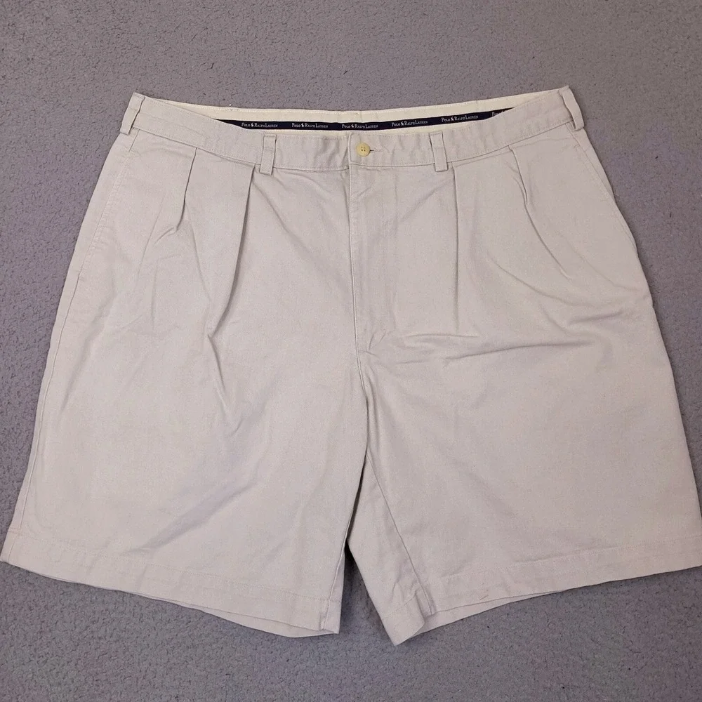 Polo Ralph‎ Lauren Shorts Mens 40 Beige 100% Cotton Pleated Tyler Short Vintage